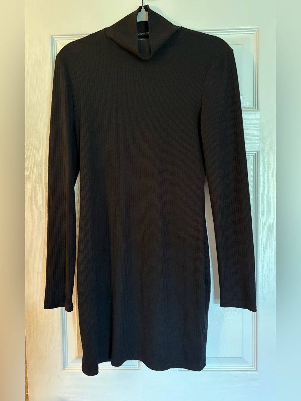 Urban Outfitters Black Ribbed Long-Sleeve Mock Neck Dress